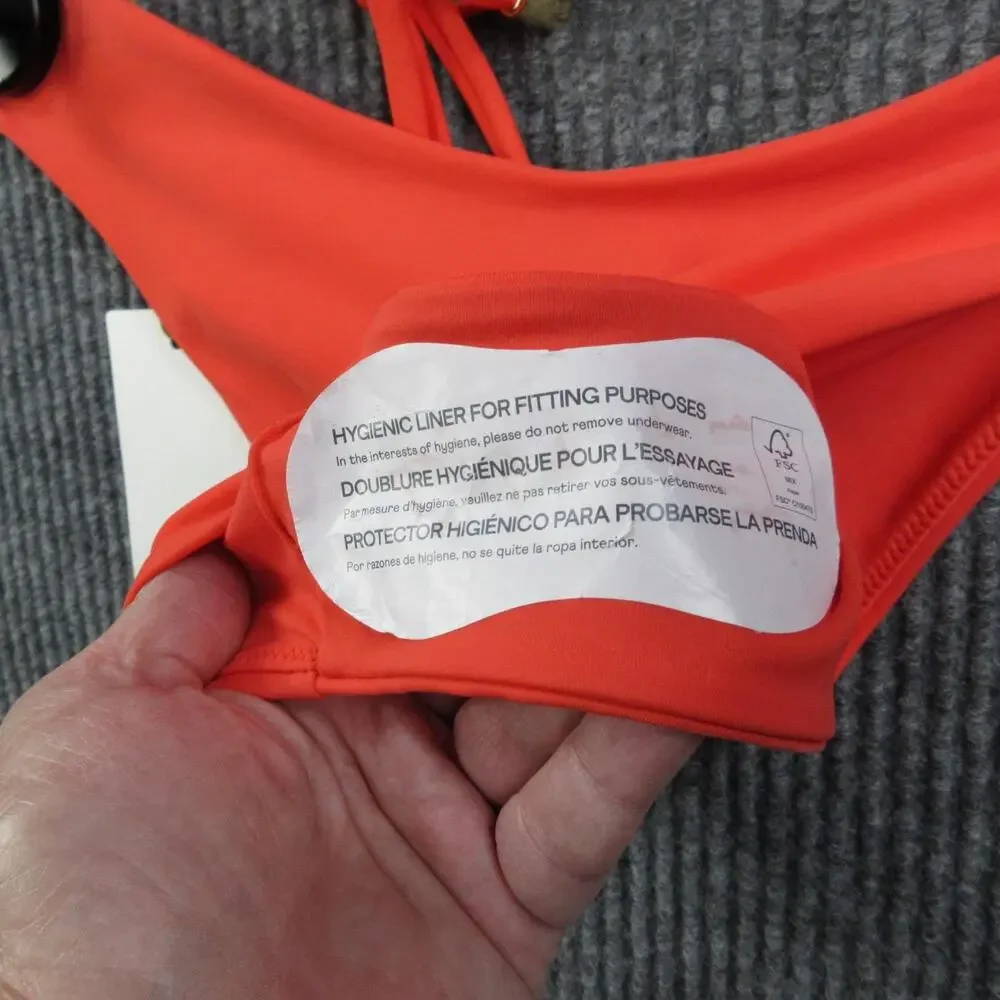 Quince Bikini Womens XL Orange Triangle Halter Thong Lined Adjustable NWT